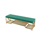 Elegant green storage bench with cushioned seat for entryway or living room