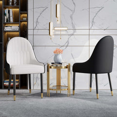 Trendy white and orange dining chairs with metal legs, set of 2, designed with PU leather for upscale dining experience