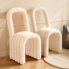 Elegant Modern White Boucle Sherpa Dining Chair Set