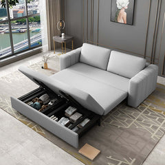 Gray sofa bed with storage in cotton & linen upholstery for versatile use in any space