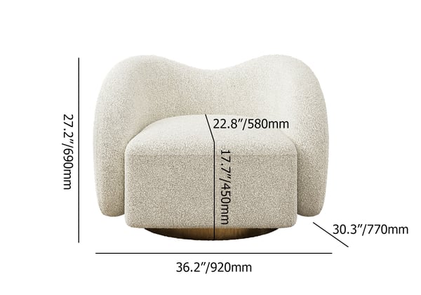White swivel accent chair with cloud boucle fabric, modern lounge seating for living room