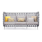 Rope Patio Furniture Set with Coffee Table and Cushion Pillow in Gray