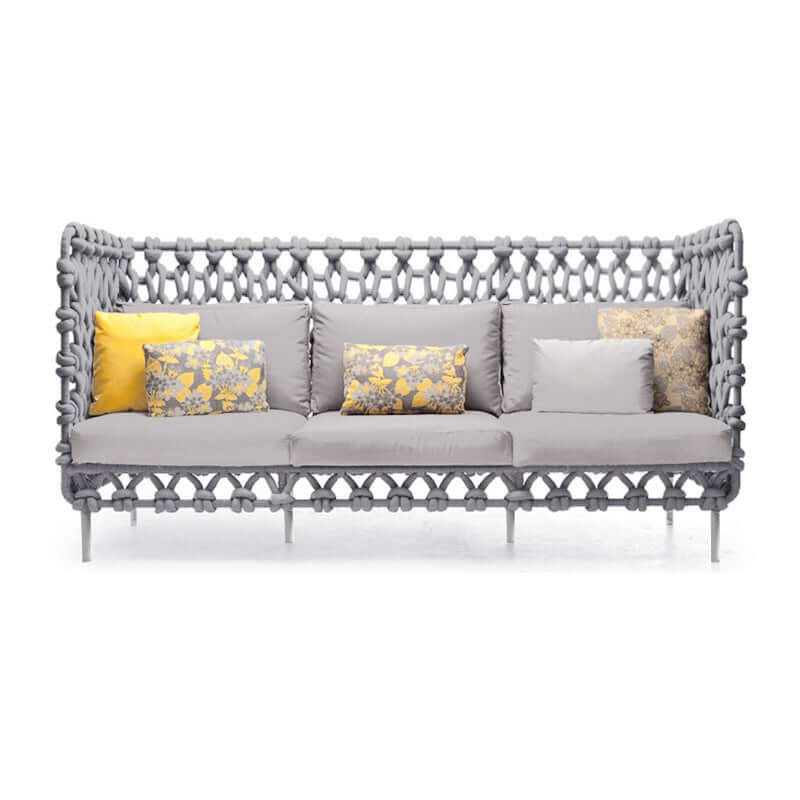 Rope Patio Furniture Set with Coffee Table and Cushion Pillow in Gray