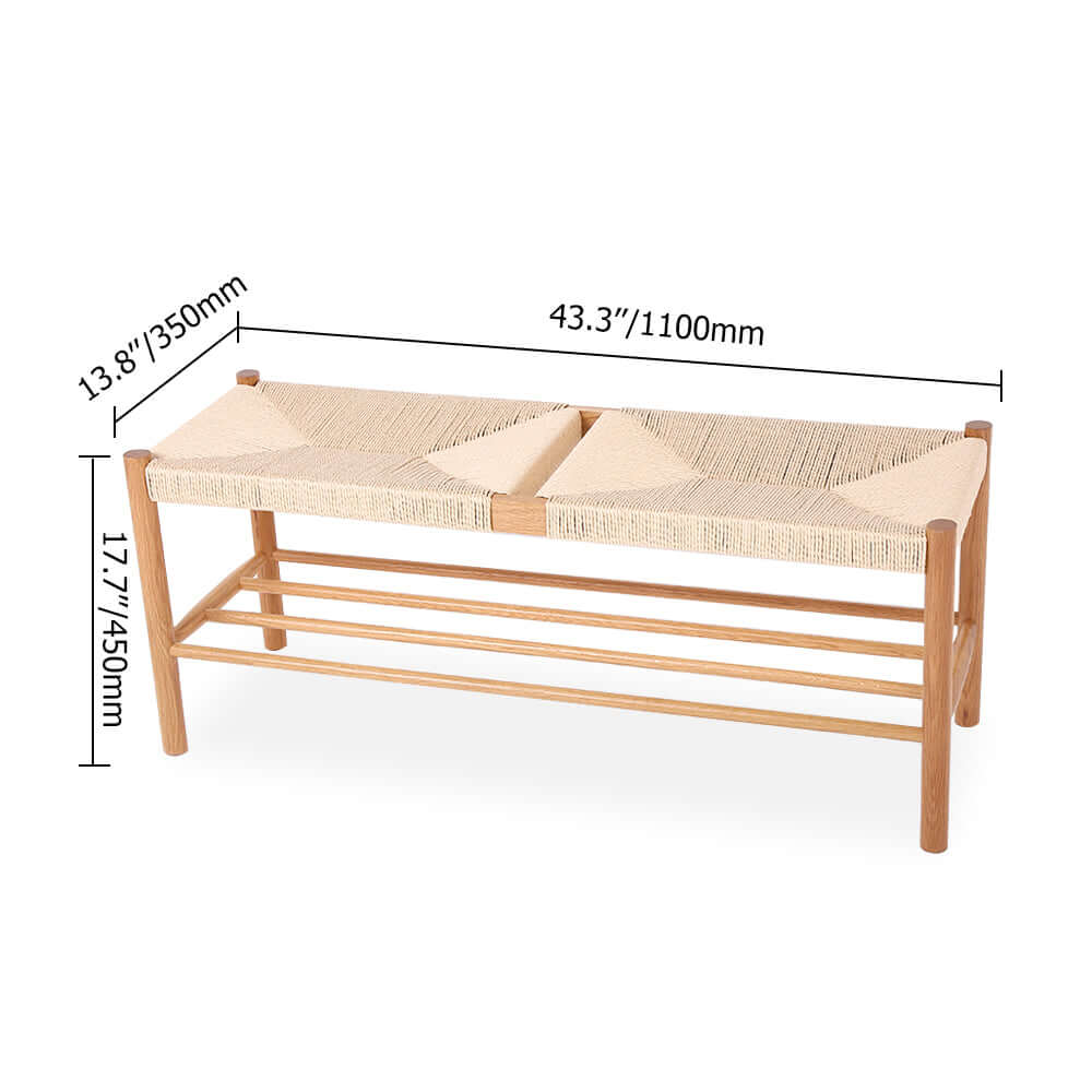 Stylish and durable natural rattan bench with sturdy wood legs for dining room use