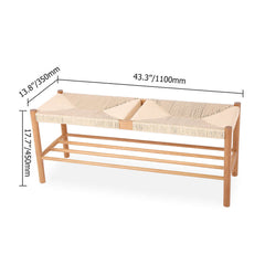 Stylish and durable natural rattan bench with sturdy wood legs for dining room use