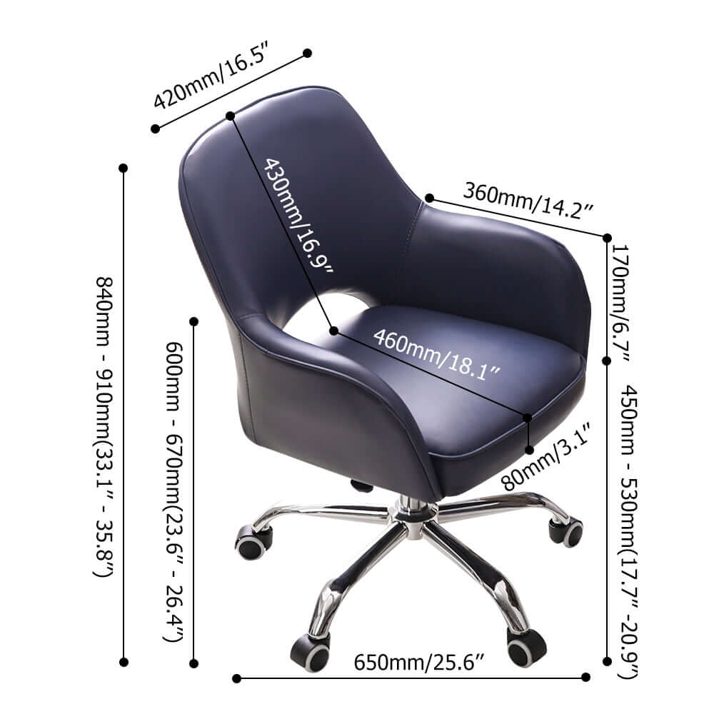 Elegant Blue Swivel Office Chair with Upholstered Faux Leather for Desk