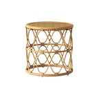 Natural rattan hand-woven round coffee table and side table set in boho style for cozy living room