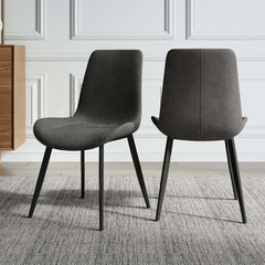 Modern Gray Upholstered Dining Chairs Set of 2 in PU Leather for Sophisticated and Chic Dining Setting