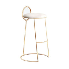 Luxurious gray velvet bar stool with low back and glamorous gold legs for stylish home interiors