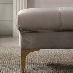 Elegant light gray velvet bench with tufted design and durable metal legs