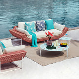 94.5" Wide Modern Aluminum & Rattan Outdoor Patio Sofa with Cushion in White & Orange
