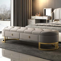 Elegant Beige Bedroom Tufted Bench with Leather Upholstery and 2 Storage Drawers