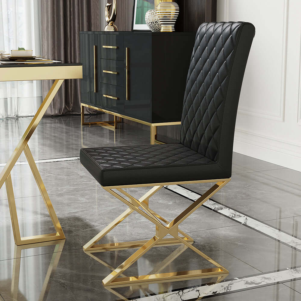 Modern black upholstered dining chair with gold legs, set of 2 - stylish and elegant design