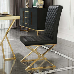 Modern black upholstered dining chair with gold legs, set of 2 - stylish and elegant design