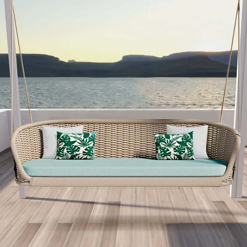 クッション付きワイドアウトドアラタンスイングソファハンギングチェア サブ画像