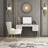4Drawer Makeup Vanity Table with Flip Top Mirror With Chair White & Gray