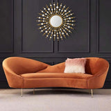 92.9" Modern Orange Velvet Upholstered Large 3Seater Curved Sofa