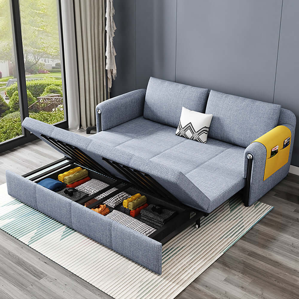 Contemporary cotton and linen full sleeper sofa メイン画像