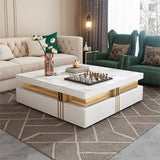 Set of 2 White Sintered Stone Coffee Table & TV Stand Set with Wood Drawers TV Up to 85"