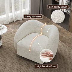 White swivel accent chair with cloud boucle fabric, modern lounge seating for living room
