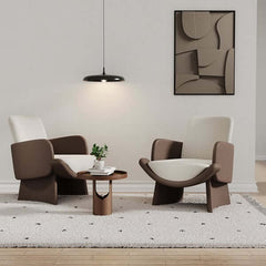 Elegant Brown and Beige Lounge Chair with Faux Leather Upholstery