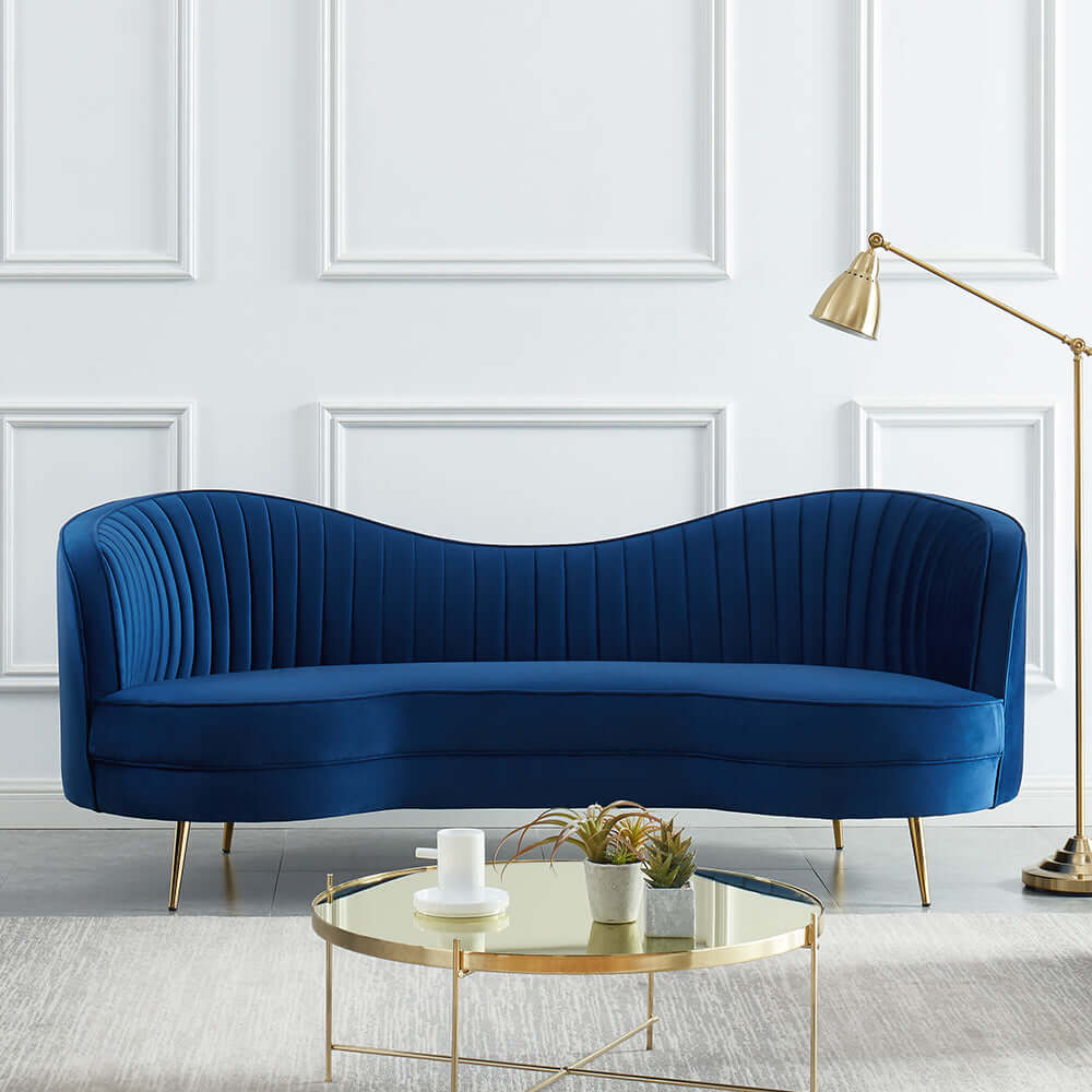 Florie Luxury 72" Vertical Channel Tufted Curved Performance Velvet Sofa in Blue for Stylish Living Room Decor Imagen principal del producto