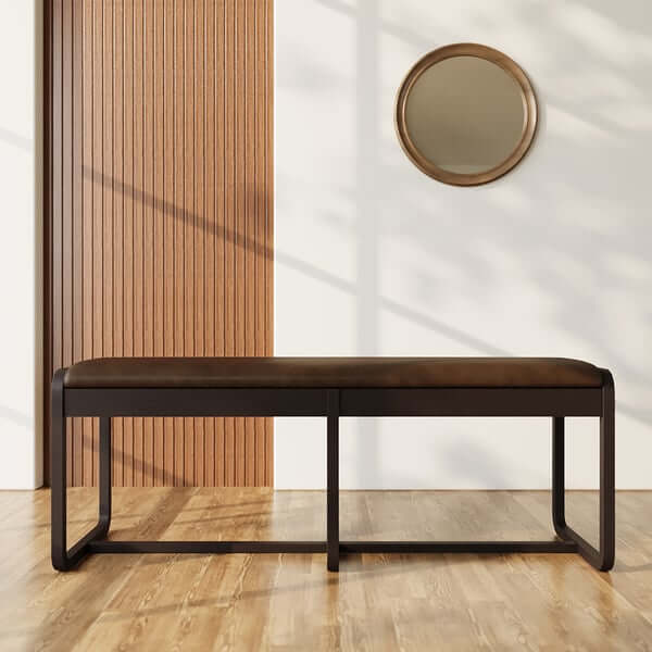 47" MidCentury Modern Walnut Entryway Bench PU Leather Upholstered Bench Ash Wood Legs Secondary image