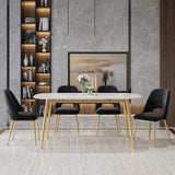 Modern Black Upholstered Dining Chair Set of 2 with Hollow Back & Gold Legs