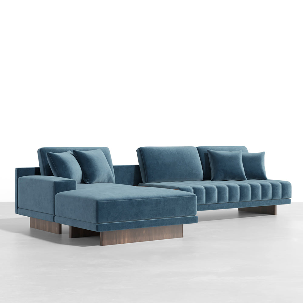 126" LShaped Blue Modular Sectional Sofa Chaise with Ottoman for Living Room