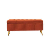 Modern Velvet Storage Bench Flip Top in Gray with Gold Legs
