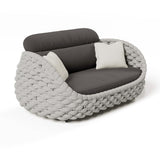 4 Pieces Woven Rope Outdoor Sofa Set with Faux Marble Top Coffee Table in Black & Gray