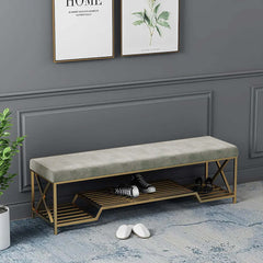 Attractive green fabric bench with spacious storage for entryway or living room