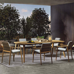 7-piece outdoor patio dining set with teak wood table and chair in natural and gray