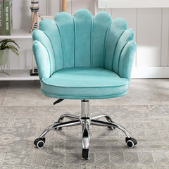 Beige velvet upholstered task chair with modern swivel design