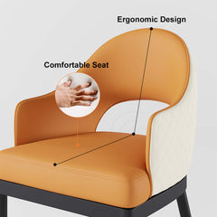 Modern Orange & Coffee PU Leather Dining Chair Set of 2 Open Back with Arms