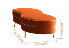 Contemporary orange velvet bench with gilded gold legs for a lavish touch