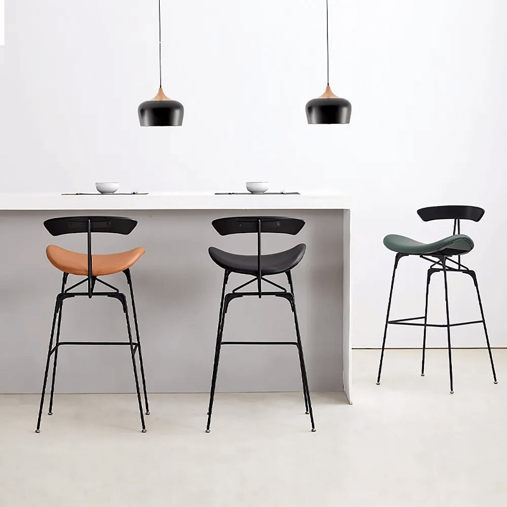 モダン張地29.5"オレンジPUレザーバースツール ゴールドステンレススチールセット2 サブ画像