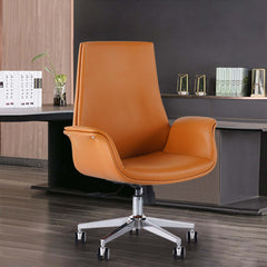 Orange PU leather office chair with swivel mechanism for desk