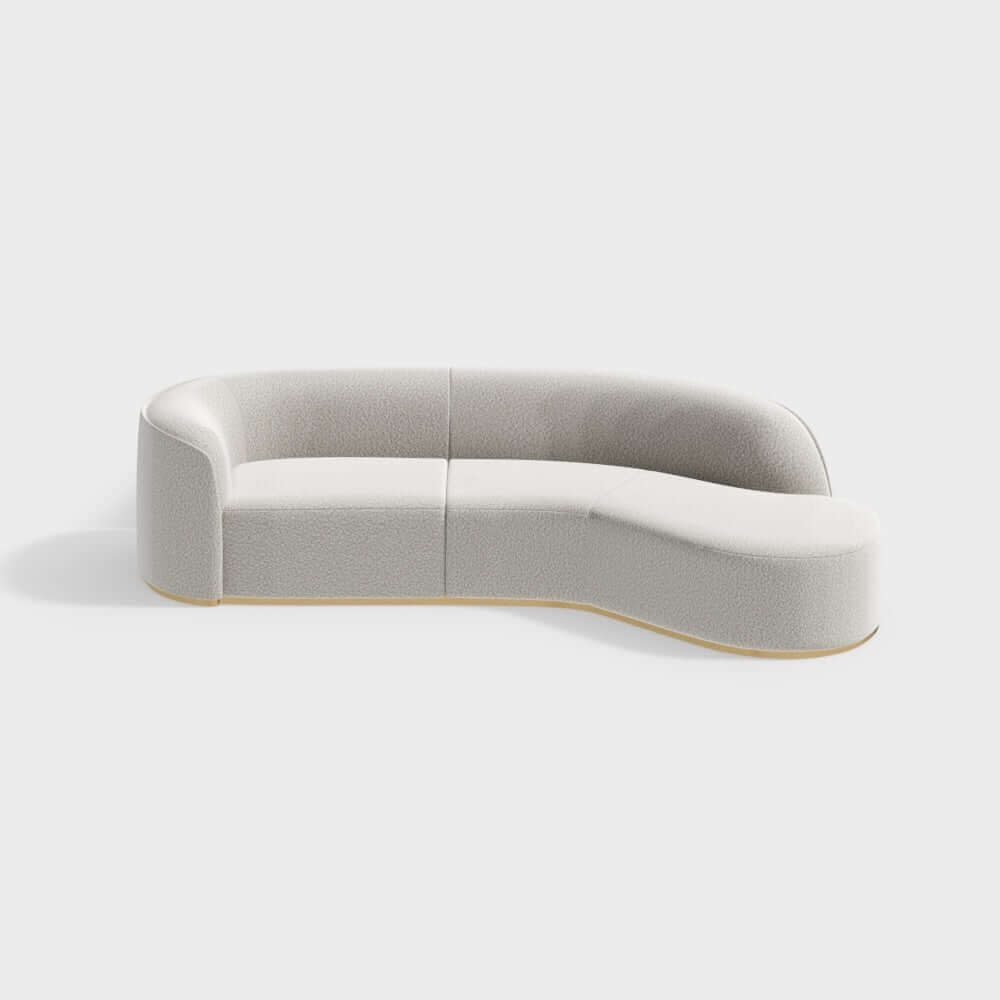 White curved sectional sofa with luxurious faux fur upholstery for a comfortable living room メイン画像