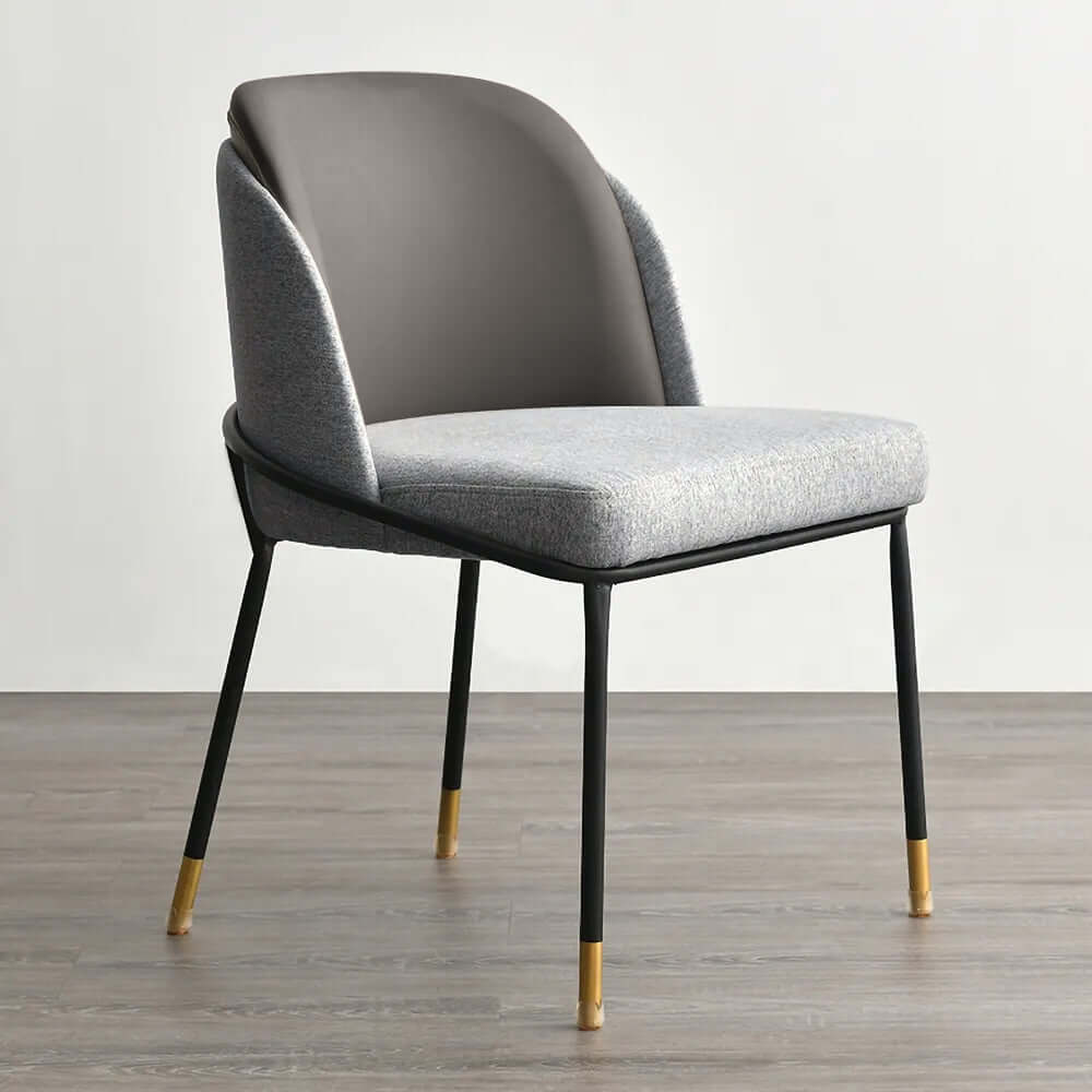 Contemporary gray dining chair with cushioned linen upholstery