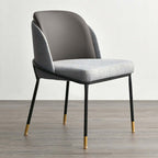 Contemporary gray dining chair with cushioned linen upholstery