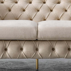 Stylish 91 inch Beige Modern Chesterfield Sofa 3Seater Button Tufted LeathAire for elegant interiors