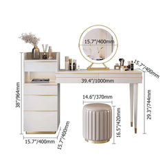 Modern Offwhite Makeup Vanity Set, Dressing Table with Lighted Mirror Cabinet & Stool Combo