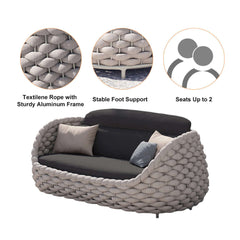 Cozy Rope Woven Patio Loveseat with Easily Replaceable Removable Cushions for Outdoor Comfort