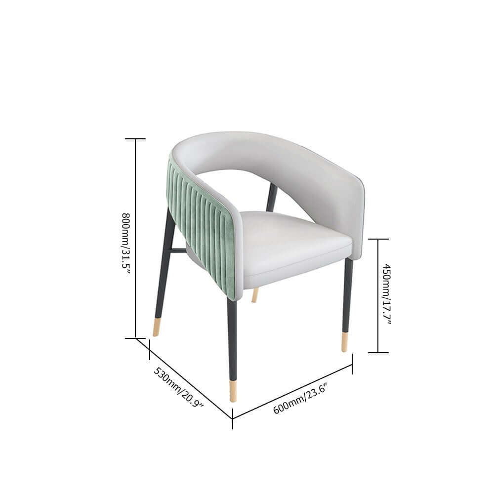 Green velvet upholstered dining chair with modern design and metal accents