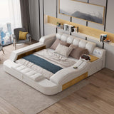 King White Smart Bed Faux Leather Bed with Massage & Speaker