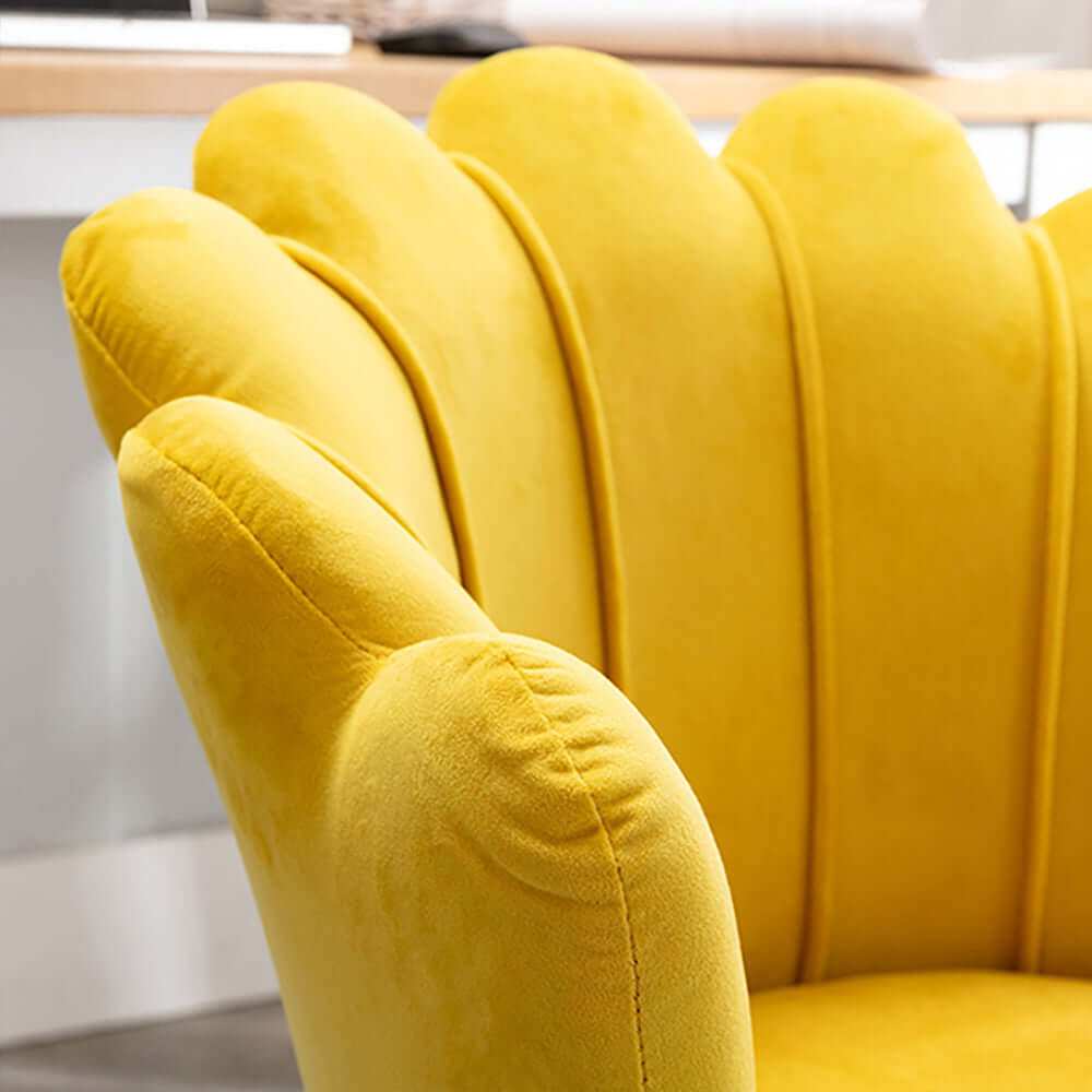 Beige modern swivel office chair in velvet upholstered material