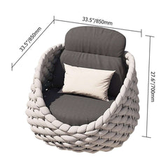 Modern gray armchair with woven textilene rope and removable cushion, ideal for outdoor leisure