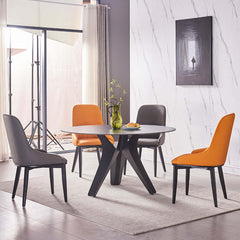 Pair of elegant modern upholstered dark gray dining chairs for stylish dining space