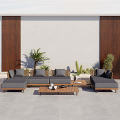 Gray and Brown Outdoor Sofa with Aluminum and Rattan Frame for Home Patio